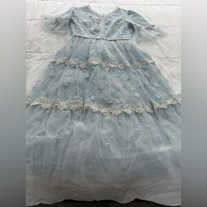 Ivy City Co Light Blue Lace Long Sleeve Dress